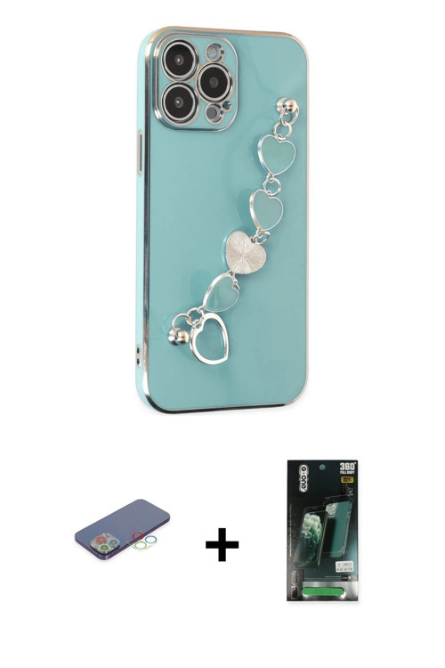 ieg™ iPhone 13 Pro Kılıf Nova Işık Prime - Şeffaf 360 Full Body Arka Koruyucu + Mavi Renkli Kamera L