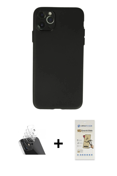 ieg™ iPhone 11 Pro Max Kılıf Atlas Minimal Prime - Siyah Mat Seramik Nano Ekran Koruyucu + Şeffaf Ka