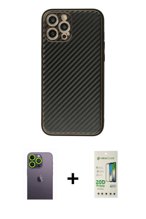 ieg™ iPhone 12 Pro Max Kılıf Ahenk Işık - Siyah 20D Premium Cam Ekran Koruyucu + Yeşil Neon Fosforlu