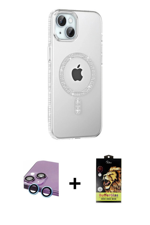 ieg™ iPhone 14 Kılıf Yörünge Koleksiyonu - Siyah Buffer Cam Ekran Koruyucu + Mavi Raze Metal Kamera