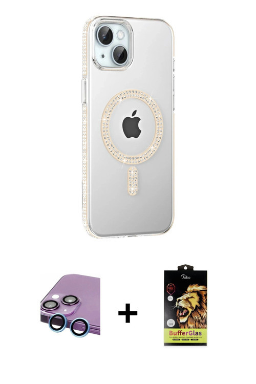 ieg™ iPhone 14 Kılıf Yörünge Koleksiyonu - Siyah Buffer Cam Ekran Koruyucu + Mavi Raze Metal Kamera