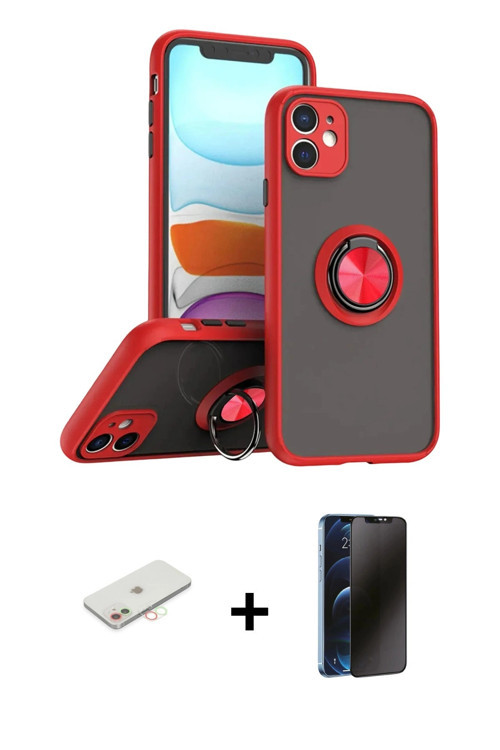 ieg™ iPhone 11 Kılıf Yörünge Çizgi - Siyah 3D Antistatik Hayalet Cam Ekran Koruyucu + Yeşil Renkli K