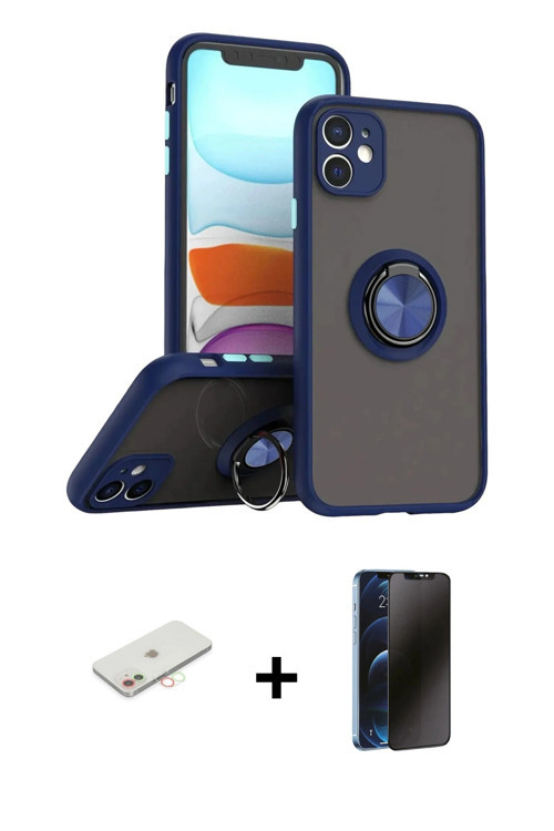 ieg™ iPhone 11 Kılıf Yörünge Çizgi - Siyah 3D Antistatik Hayalet Cam Ekran Koruyucu + Yeşil Renkli K
