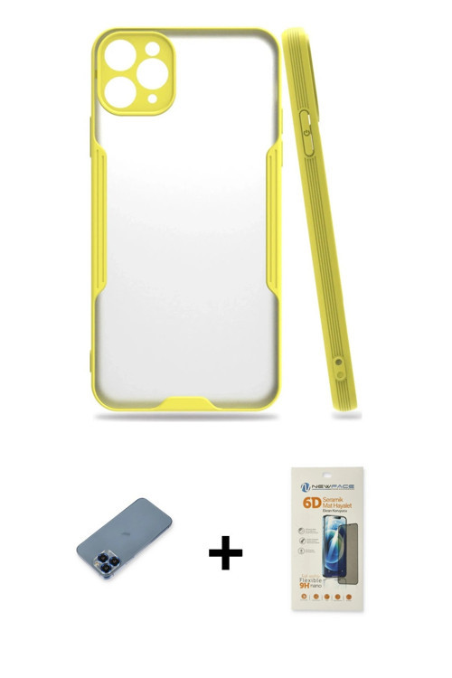 iPhone 11 Pro Max Kılıf Atlas Asil Serisi - Siyah 6D Mat Seramik Hayalet Nano Ekran Koruyucu +