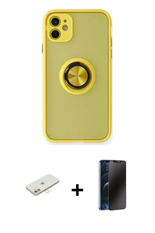 ieg™ iPhone 11 Kılıf Yörünge Çizgi - Siyah 3D Antistatik Hayalet Cam Ekran Koruyucu + Yeşil Renkli K