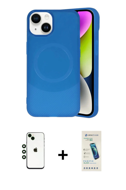 ieg™ iPhone 14 Kılıf Ufuk Serisi - Şeffaf Pasifik Cam Ekran Koruyucu + Yeşil Shine Kamera Lens