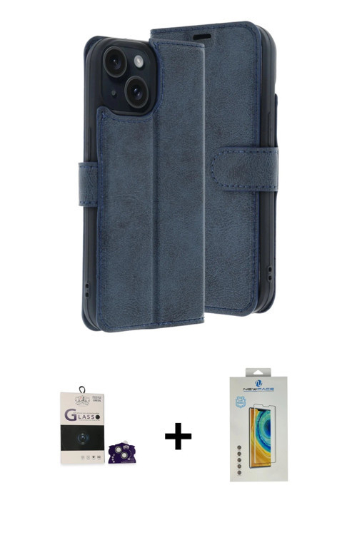 ieg™ iPhone 15 Kılıf Siluet Işık Serisi - Siyah Polymer Nano Ekran Koruyucu + Yeşil Bilvis Titan Kam