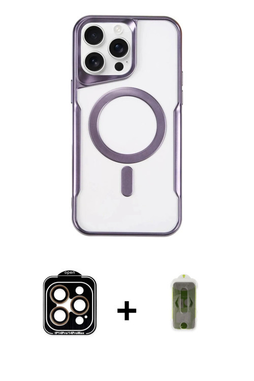 ieg™ iPhone 15 Pro Max Kılıf Yadigar Klasik Özel Seri - Siyah Joko Magic 5D Hayalet Cam + Turuncu PV