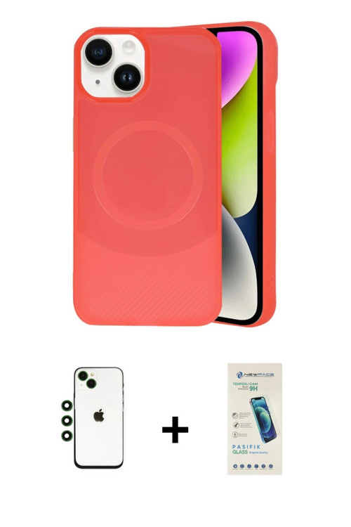 ieg™ iPhone 14 Kılıf Ufuk Serisi - Şeffaf Pasifik Cam Ekran Koruyucu + Yeşil Shine Kamera Lens