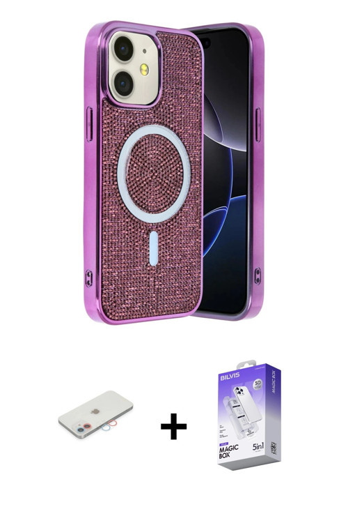 ieg™ iPhone 11 Kılıf Eksen Çizgi - Siyah Bilvis 5in1 3D Magic Cam Ekran Koruyucu + Pembe Renkli Kame