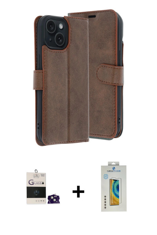 ieg™ iPhone 15 Kılıf Siluet Işık Serisi - Siyah Polymer Nano Ekran Koruyucu + Yeşil Bilvis Titan Kam