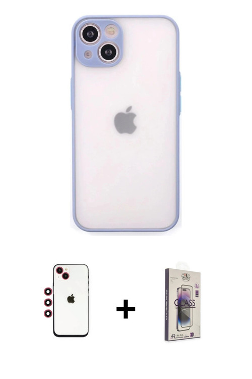 ieg™ iPhone 14 Kılıf Ahenk Çizgi Serisi - Siyah Bilvis 3D Cam Ekran Koruyucu + Kırmızı Shine Kamera