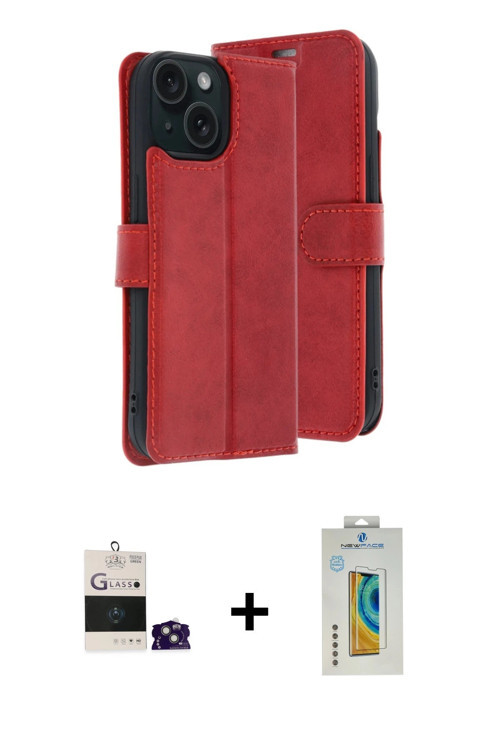 ieg™ iPhone 15 Kılıf Siluet Işık Serisi - Siyah Polymer Nano Ekran Koruyucu + Yeşil Bilvis Titan Kam