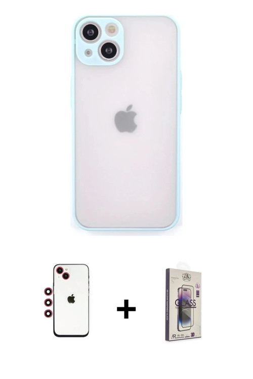 ieg™ iPhone 14 Kılıf Ahenk Çizgi Serisi - Siyah Bilvis 3D Cam Ekran Koruyucu + Kırmızı Shine Kamera