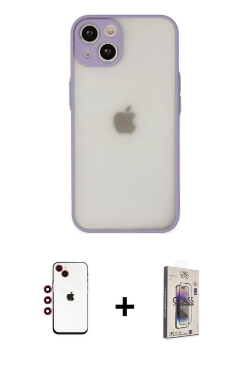 ieg™ iPhone 14 Kılıf Ahenk Çizgi Serisi - Siyah Bilvis 3D Cam Ekran Koruyucu + Kırmızı Shine Kamera