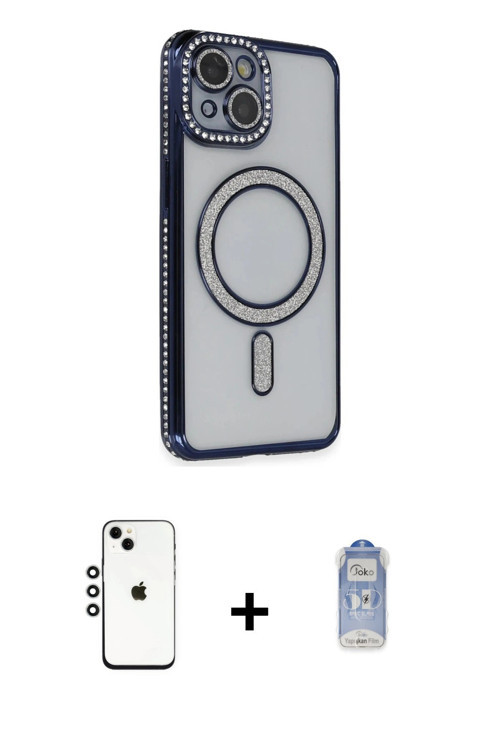 ieg™ iPhone 14 Kılıf Zirve Doku Prime - Siyah Joko Magic 5D Cam + Gümüş Shine Kamera Lens