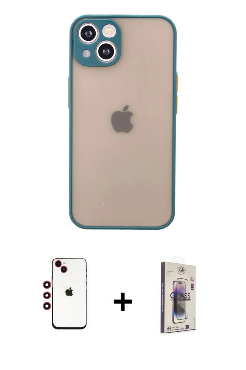 ieg™ iPhone 14 Kılıf Ahenk Çizgi Serisi - Siyah Bilvis 3D Cam Ekran Koruyucu + Kırmızı Shine Kamera