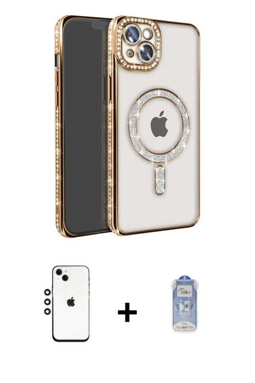 ieg™ iPhone 14 Kılıf Zirve Doku Prime - Siyah Joko Magic 5D Cam + Gümüş Shine Kamera Lens
