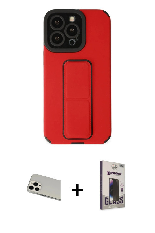 ieg™ iPhone 13 Pro Max Kılıf Çekirdek Yansıma - Siyah Bilvis Hayalet Cam Ekran Koruyucu + Beyaz Rain