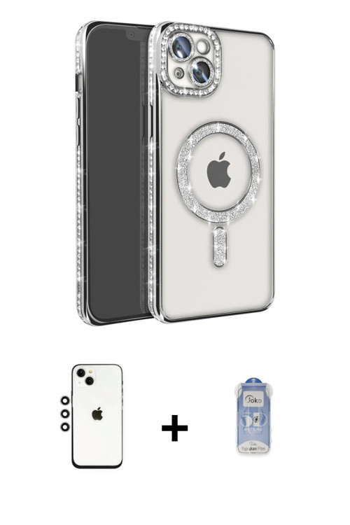 ieg™ iPhone 14 Kılıf Zirve Doku Prime - Siyah Joko Magic 5D Cam + Gümüş Shine Kamera Lens