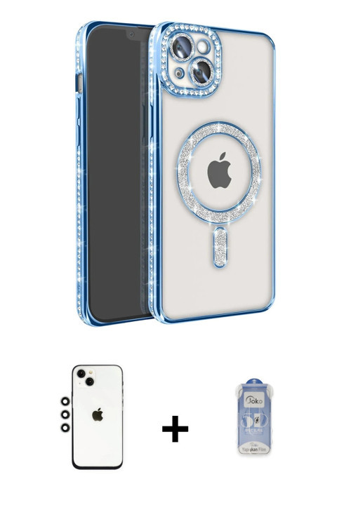 ieg™ iPhone 14 Kılıf Zirve Doku Prime - Siyah Joko Magic 5D Cam + Gümüş Shine Kamera Lens