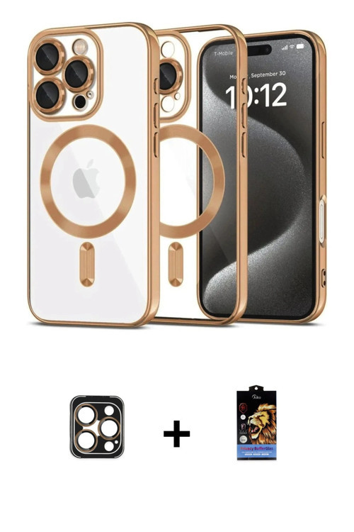 ieg™ iPhone 16 Pro Max Kılıf Nova Işık Özel Seri - Siyah Buffer Hayalet Cam Ekran Koruyucu + Gold PV