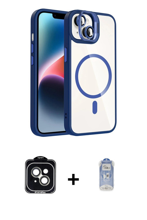 ieg™ iPhone 14 Kılıf Yadigar Asil Koleksiyonu - Siyah Joko Magic 5D Cam + Yeşil PVD Metal Kamera Len