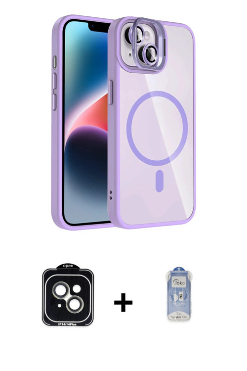 ieg™ iPhone 14 Kılıf Yadigar Asil Koleksiyonu - Siyah Joko Magic 5D Cam + Yeşil PVD Metal Kamera Len