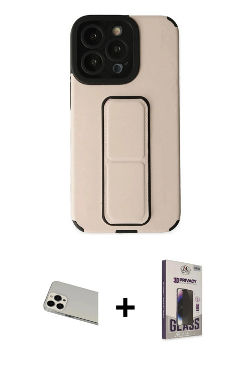 ieg™ iPhone 13 Pro Max Kılıf Çekirdek Yansıma - Siyah Bilvis Hayalet Cam Ekran Koruyucu + Beyaz Rain