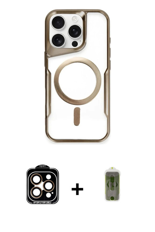 ieg™ iPhone 15 Pro Max Kılıf Yadigar Klasik Özel Seri - Siyah Joko Magic 5D Hayalet Cam + Turuncu PV