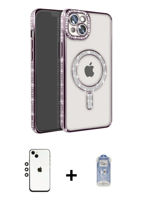 ieg™ iPhone 14 Kılıf Zirve Doku Prime - Siyah Joko Magic 5D Cam + Gümüş Shine Kamera Lens