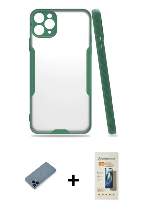 iPhone 11 Pro Max Kılıf Atlas Asil Serisi - Siyah 6D Mat Seramik Hayalet Nano Ekran Koruyucu +