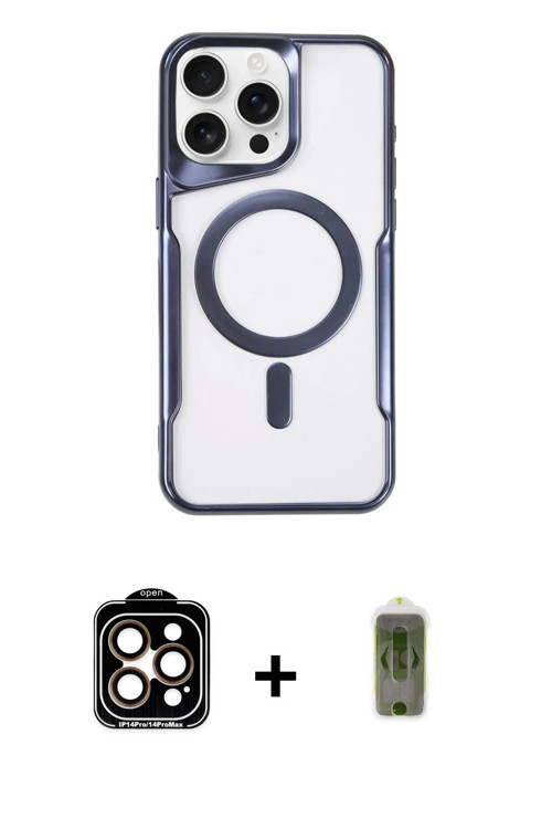 ieg™ iPhone 15 Pro Max Kılıf Yadigar Klasik Özel Seri - Siyah Joko Magic 5D Hayalet Cam + Turuncu PV