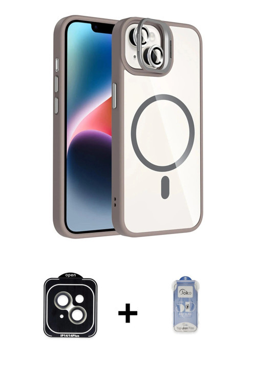 ieg™ iPhone 14 Kılıf Yadigar Asil Koleksiyonu - Siyah Joko Magic 5D Cam + Yeşil PVD Metal Kamera Len