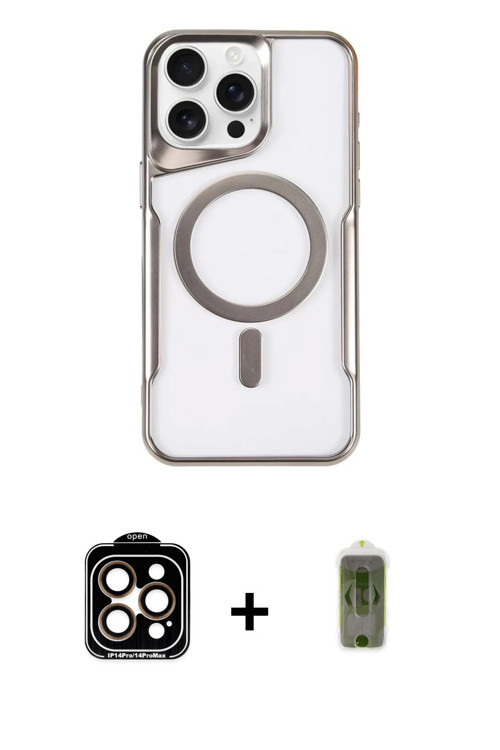 ieg™ iPhone 15 Pro Max Kılıf Yadigar Klasik Özel Seri - Siyah Joko Magic 5D Hayalet Cam + Turuncu PV
