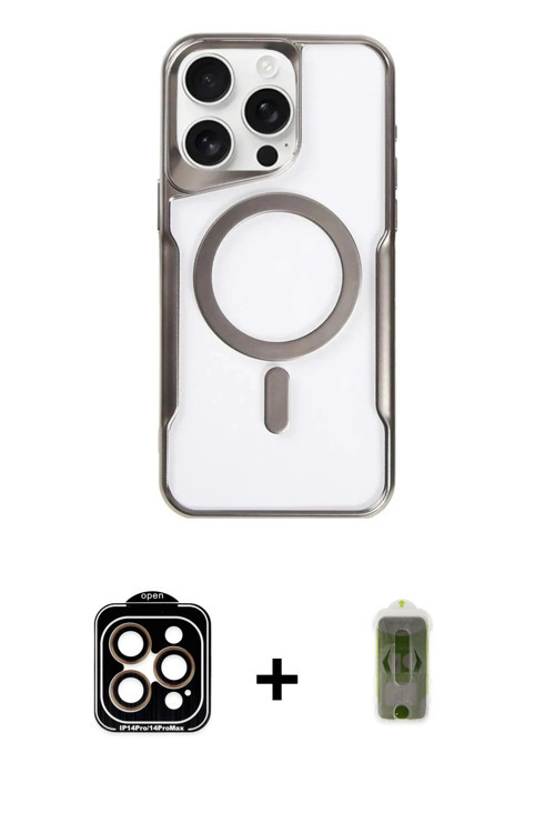ieg™ iPhone 15 Pro Max Kılıf Yadigar Klasik Özel Seri - Siyah Joko Magic 5D Hayalet Cam + Turuncu PV