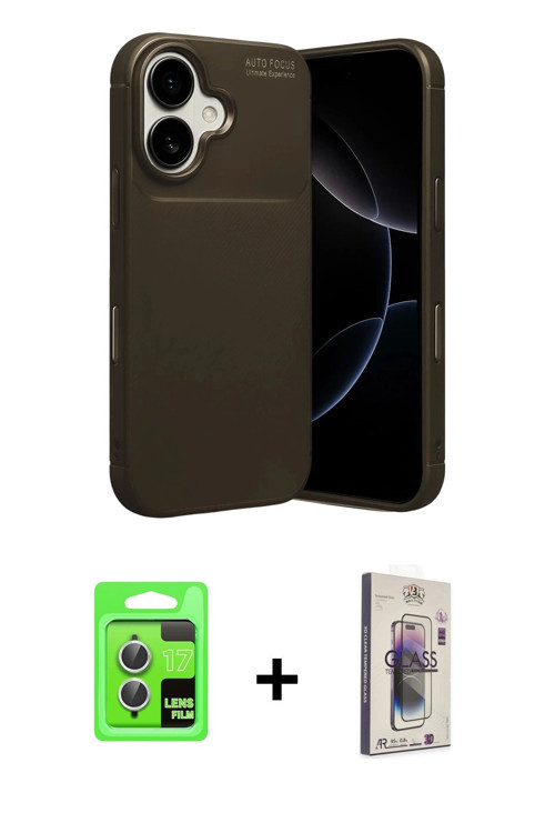 ieg™ iPhone 17 Kılıf Eksen Form Prime - Siyah Bilvis 3D Cam Ekran Koruyucu + Gümüş Raze Metal Kamera