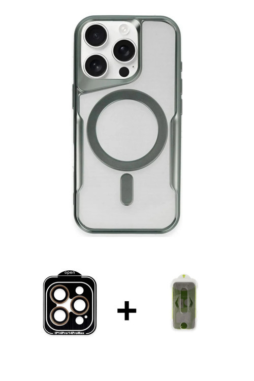 ieg™ iPhone 15 Pro Max Kılıf Yadigar Klasik Özel Seri - Siyah Joko Magic 5D Hayalet Cam + Turuncu PV