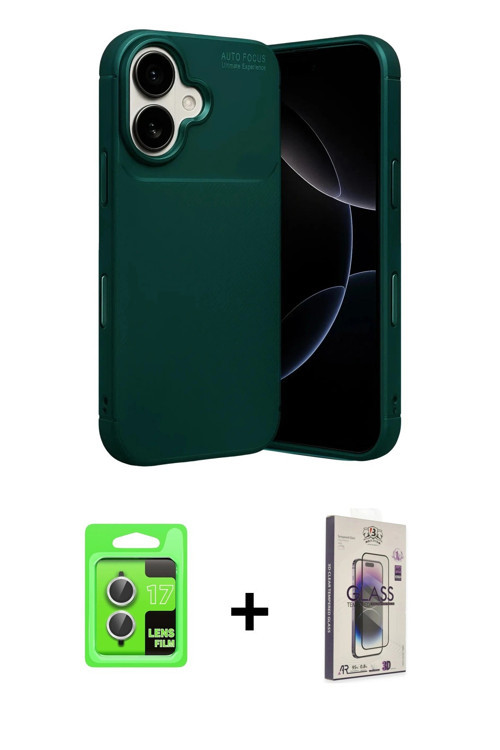 ieg™ iPhone 17 Kılıf Eksen Form Prime - Siyah Bilvis 3D Cam Ekran Koruyucu + Gümüş Raze Metal Kamera