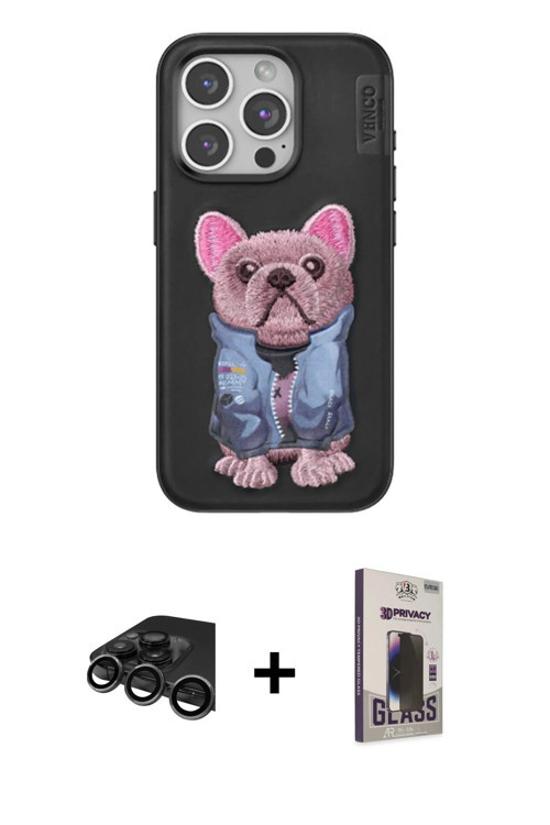ieg™ iPhone 15 Pro Max Kılıf İz Minimal Koleksiyonu - Siyah Bilvis Hayalet Cam Ekran Koruyucu + Tita