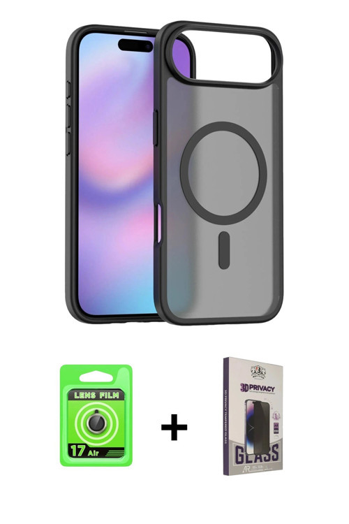 ieg™ iPhone 17 Air Kılıf Siluet Minimal Prime - Siyah Bilvis Hayalet Cam Ekran Koruyucu + Gold Raze
