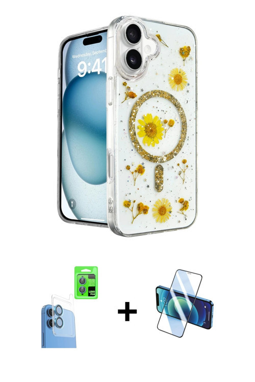 ieg™ iPhone 16 Kılıf Kozmos Doku - Siyah 3D Antistatik Seramik Nano Ekran Koruyucu + Lacivert Raze M