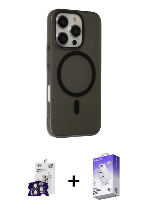 ieg™ iPhone 16 Pro Max Kılıf Çekirdek Modern Prime - Siyah Bilvis 5in1 3D Magic Cam Ekran Koruyucu +