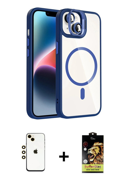 ieg™ iPhone 14 Kılıf Yadigar Asil Koleksiyonu - Siyah Buffer Cam Ekran Koruyucu + Gold Shine Kamera