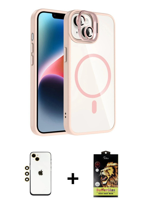 ieg™ iPhone 14 Kılıf Yadigar Asil Koleksiyonu - Siyah Buffer Cam Ekran Koruyucu + Gold Shine Kamera