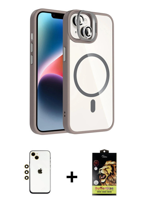 ieg™ iPhone 14 Kılıf Yadigar Asil Koleksiyonu - Siyah Buffer Cam Ekran Koruyucu + Gold Shine Kamera