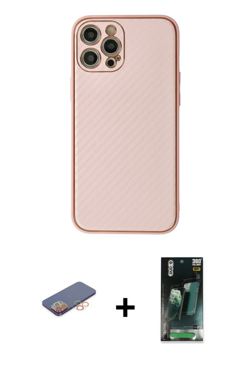 ieg™ iPhone 12 Pro Kılıf Ahenk Işık - Siyah 360 Mat Full Body Arka Koruyucu + Turuncu Renkli Kamera