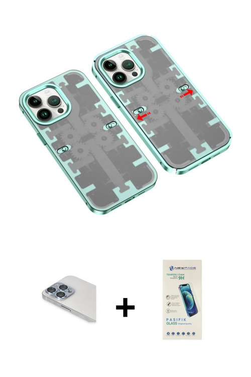 ieg™ iPhone 13 Pro Max Kılıf Ufuk Doku Prime - Şeffaf Pasifik Cam Ekran Koruyucu + Sierra Blue Pers