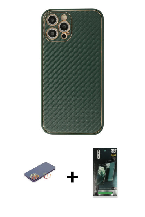 ieg™ iPhone 12 Pro Kılıf Ahenk Işık - Siyah 360 Mat Full Body Arka Koruyucu + Turuncu Renkli Kamera