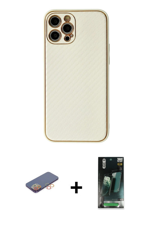ieg™ iPhone 12 Pro Kılıf Ahenk Işık - Siyah 360 Mat Full Body Arka Koruyucu + Turuncu Renkli Kamera